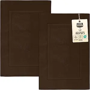 Utopia Towels Cotton Banded Rug, Bath Mats, Not a Bathroom Rug, 21 by 34 Inches, 100% Ring Spun Cotton, Highly Absorbent Shower Bathroom Floor Mat, Dark Brown, 2 Pack