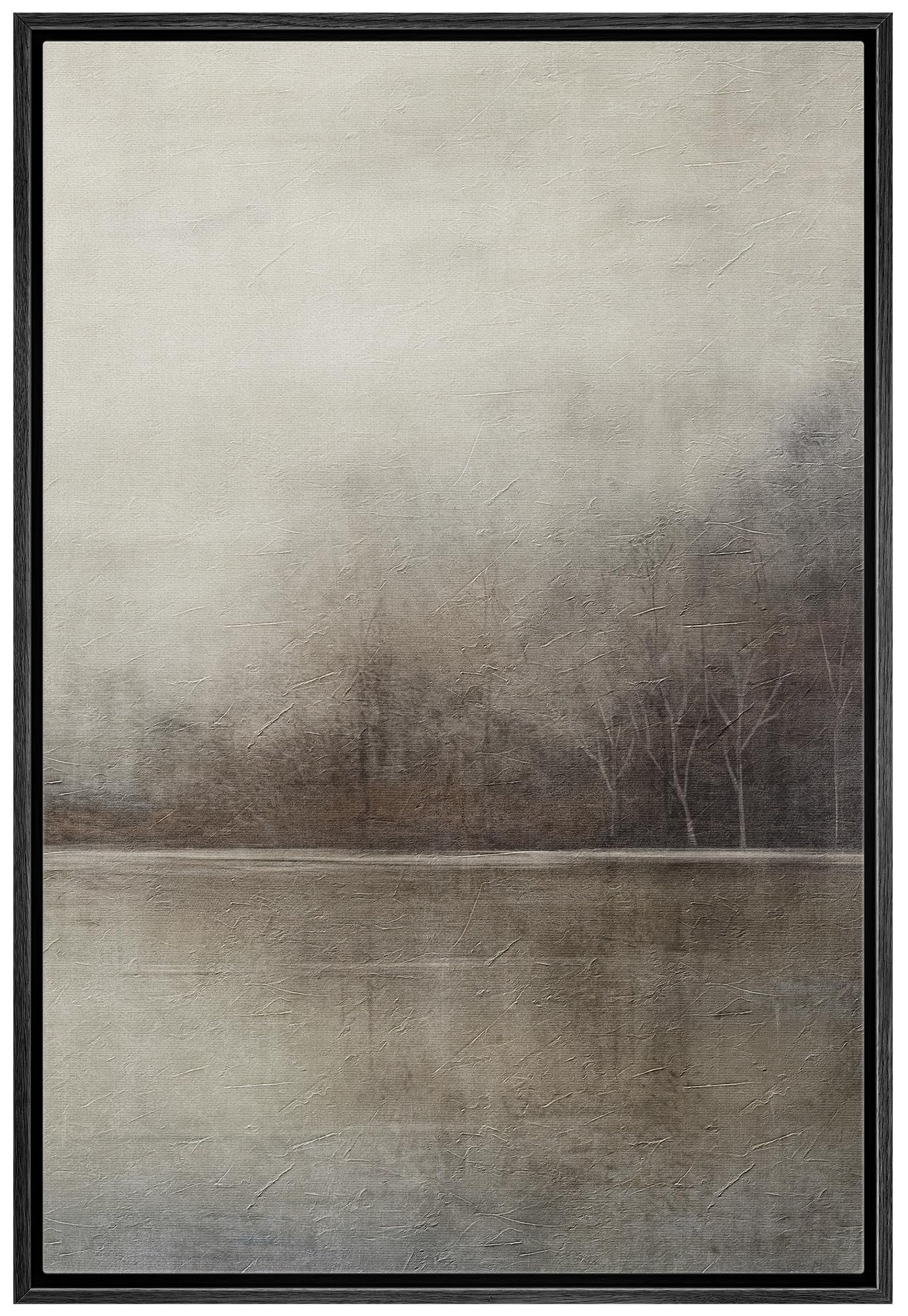 SIGNWIN Framed Canvas Print Wall Art Grey Tan Pastel Watercolor Grunge Landscape Abstract Shapes Illustrations Decorative Relax/Calm Zen for Living Room, Bedroom, Office - 16"x24" Black