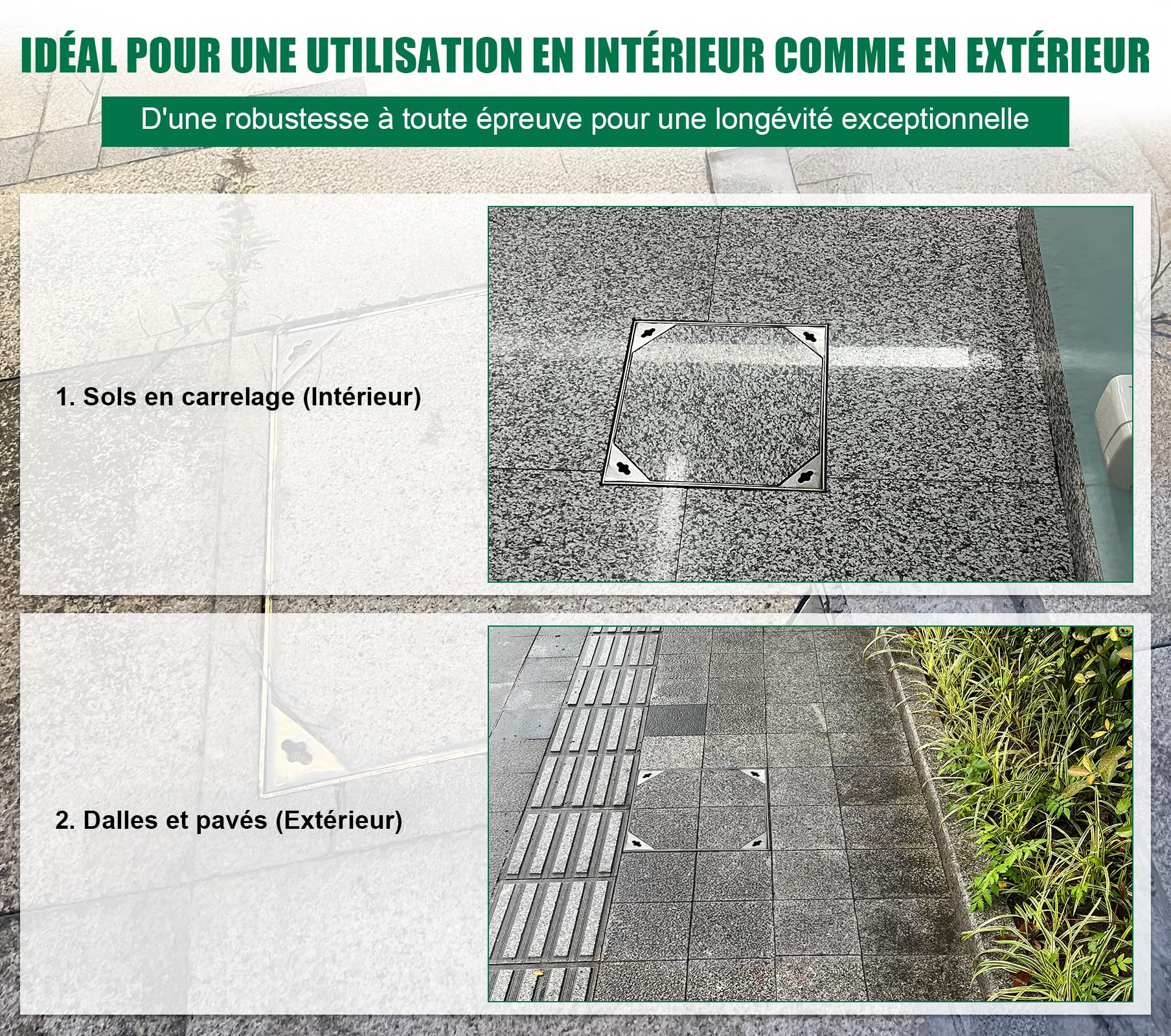 Couvercle de regard encastré en acier inoxydable-Passage:235x235mm-A15 Couvercle à carreler encastré en acier inoxydable-Pour intérieur & extérieur-Encombrement 300x300mm