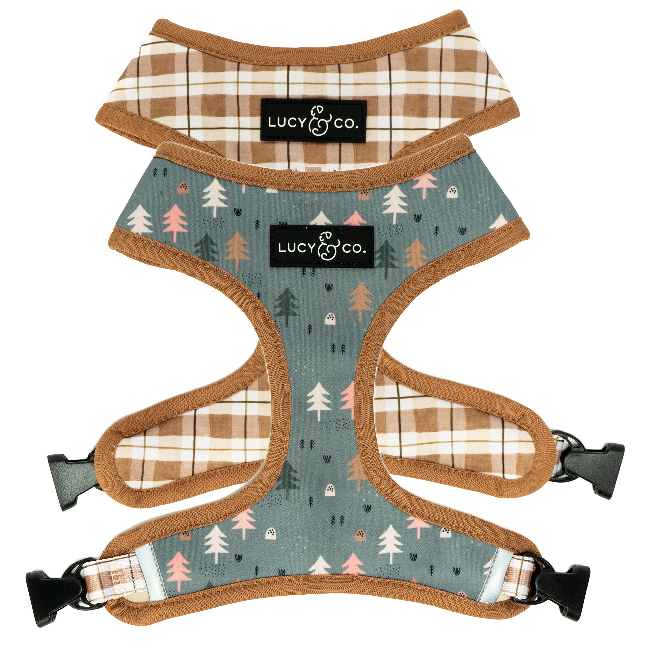 Lucy & Co. Reversible Dog Harness - Water-Repellent Neoprene, Dual-Print Design, Easy Swap Style, Adjustable Comfort Fit - Take a Hike Reversible Harness - Small — image 1