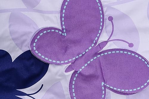Miniatura 4 de CribMATE - Juego de ropa de cama para cuna de mariposa morada, edredón, sábana bajera, colgador de pañales, calcomanía de pared, 3 piezas, 28 x 52