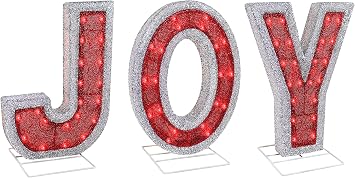 Joy Nativity Decoration - Outdoor Christmas Set for Christmas Indoor Lawn - Religious Scene Yard Sign Decor with Stakes for Home - 18.5 Tall Pre-Lit 60 Lights Set of 3