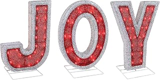 Joy Nativity Decoration - Outdoor Christmas Set for Christmas Indoor Lawn - Religious Scene Yard Sign Decor with Stakes for Home - 18.5” Tall Pre-Lit 60 Lights (Set of 3)