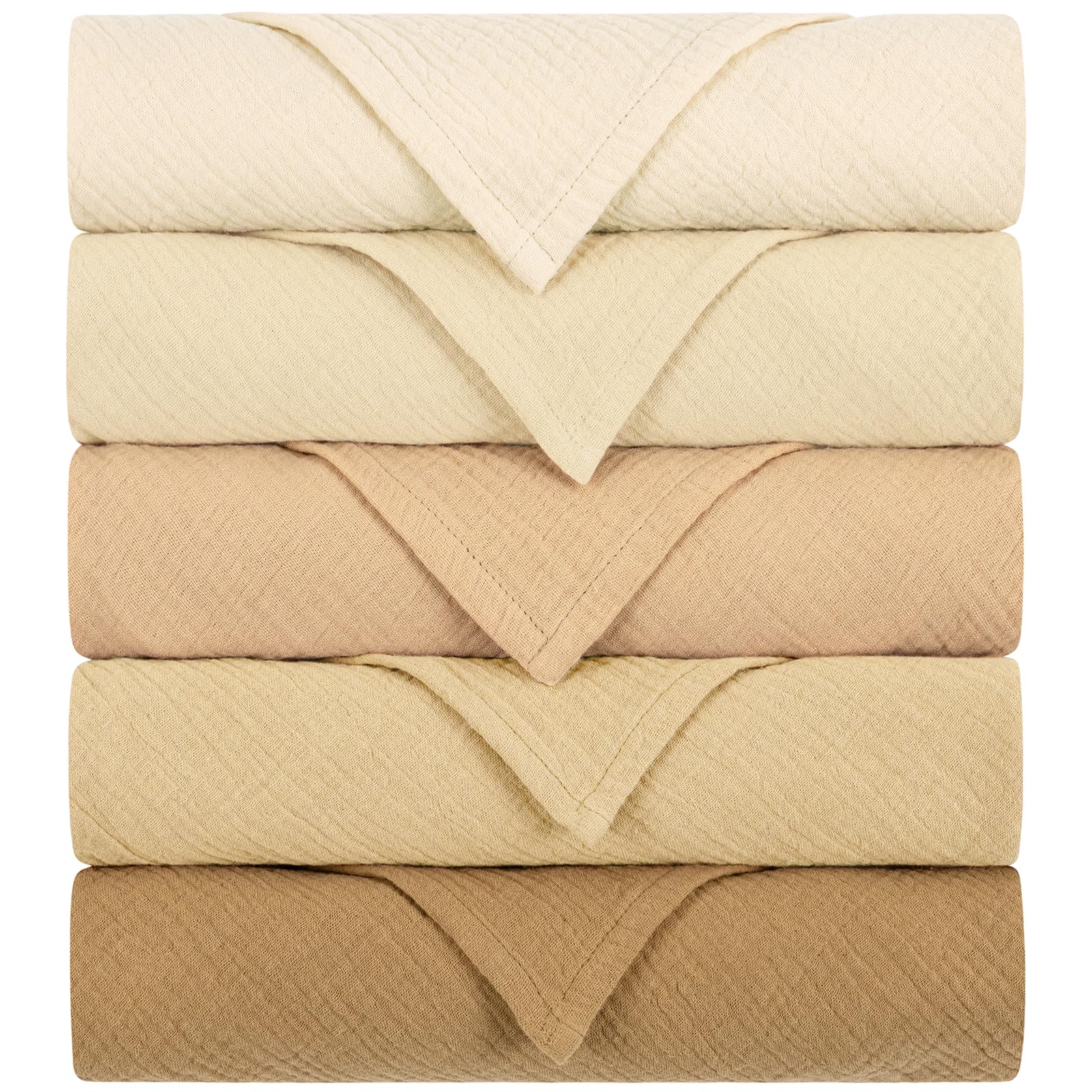 Yukkidds Muslin Cloths for Baby Large 60x60cm Burp Cloths for Newborn 100% Cotton Soft & Breathable Muslin Squares Baby Essentials for Boys Girls 5 Pack Beige&Brown