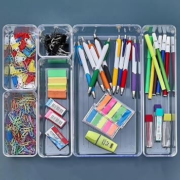 Promosyonca 6 Parça Organizer Çekmece İçi Düzenleyici, Şeffaf Kristal Plastik Düzenleyici Seti