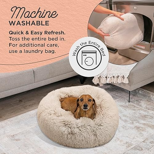 Miniatura 5 de Best Friends by Sheri The Original Calming Shag Donut Cuddler - Juego de cama para perros y gatos + manta para mascotas, color gris pardo, tamaño S,