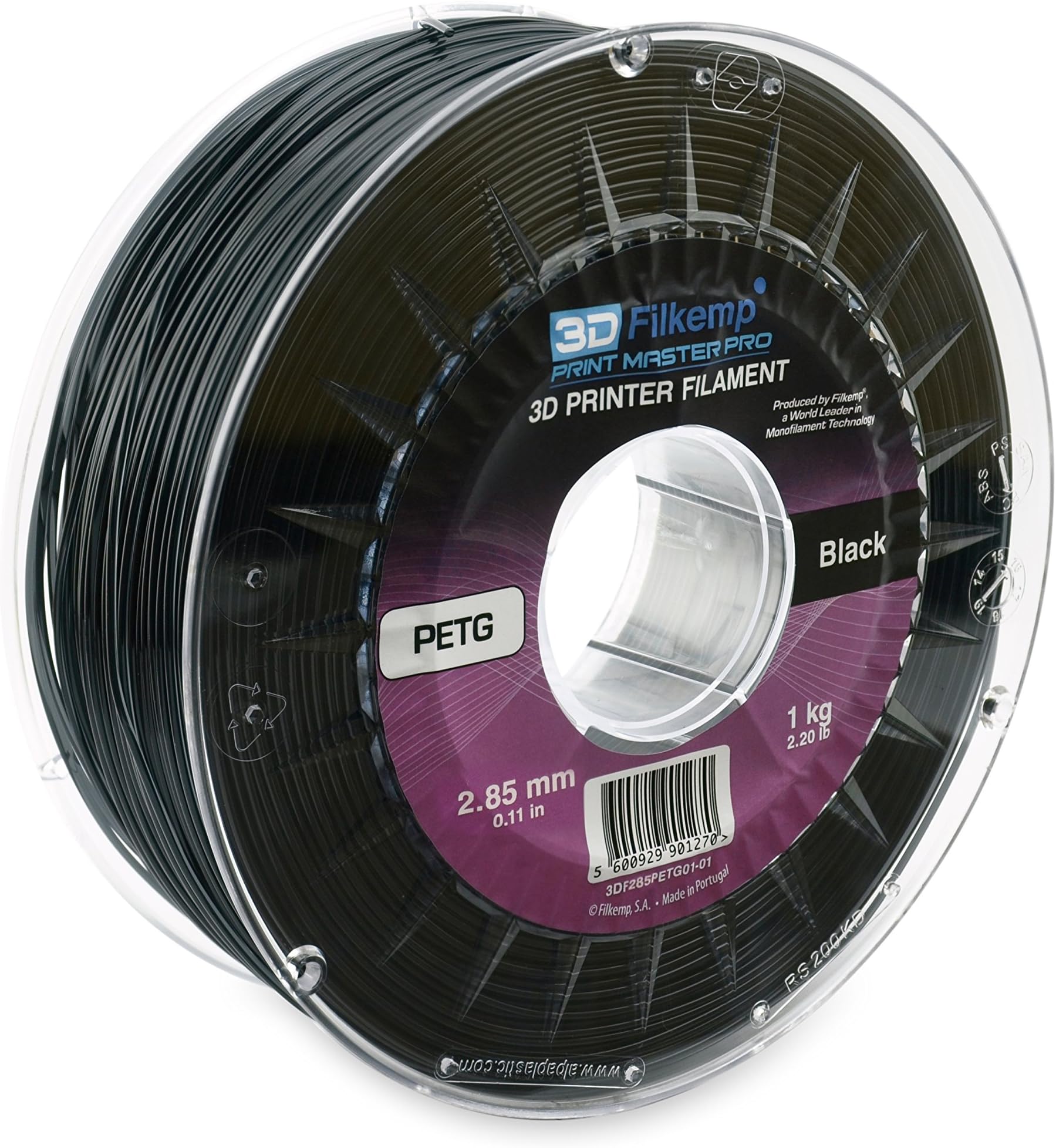 3D Filkemp Print Master Pro 3DF285PETG01-01 PETG 3D Printer Filament, Spool, 3 mm Diameter, Black