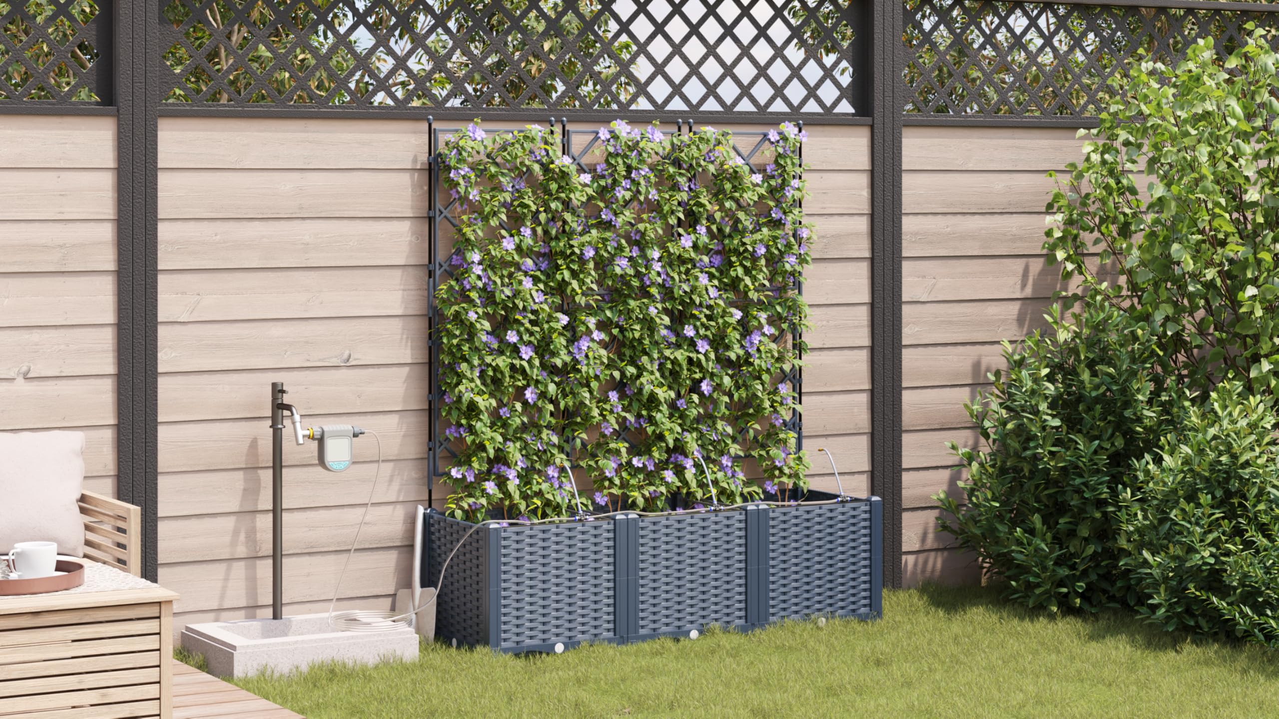 vidaXL Doniczka ogrodowa 3 pcs Szary 120 x 40 x 142 cm, Ogród i taras, nowoczesna doniczka samonawadniająca, trwały pojemnik na rośliny patio