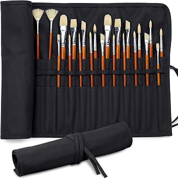 DUGATO 30-Slot Roll-Up Paint Brush Holder, Premium Canvas Brush Organizer for Artists, Washable Travel Brush Case for Watercolor, Acrylic, Pens & Art Supplies Black - Brushes not Included
