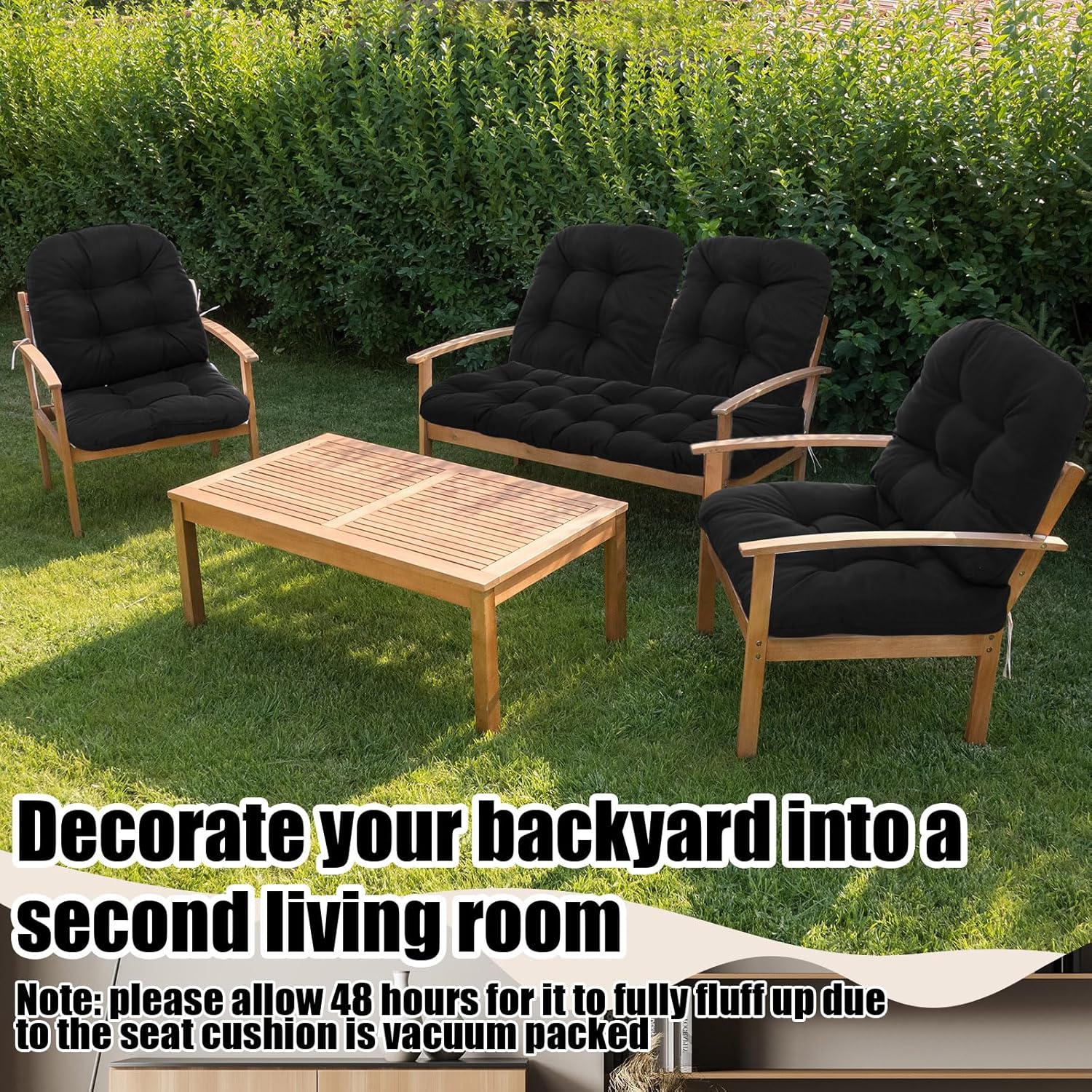 Wenqik 7 Pcs Outdoor Wicker Chair Cushions Set with 1 Loveseat Cushions 44 x 19 in Weatherproof & 6 U Shaped Cushions for Wicker Patio Furniture Porch Swing Bench Seat Sofa Couch(Black)