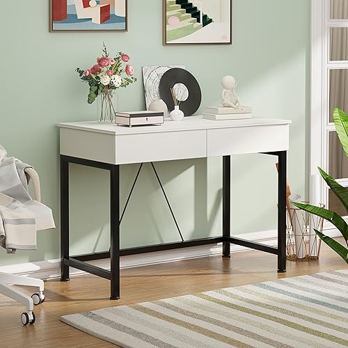 Miniatura 7 de CAIYUN Escritorio de computadora de 40 pulgadas con 2 cajones de madera, escritorios pequeños para oficina en casa con almacenamiento, escritorio de