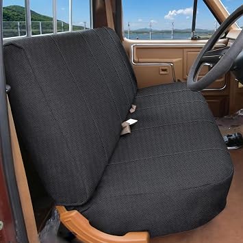 ESMING Universal Heavy-Duty Textured Front Bench Seat Cover for Ford for Chevrolet for Dodge & Full Size Pickup Trucks, Sandwich Fabric, with Storage Pockets - Black