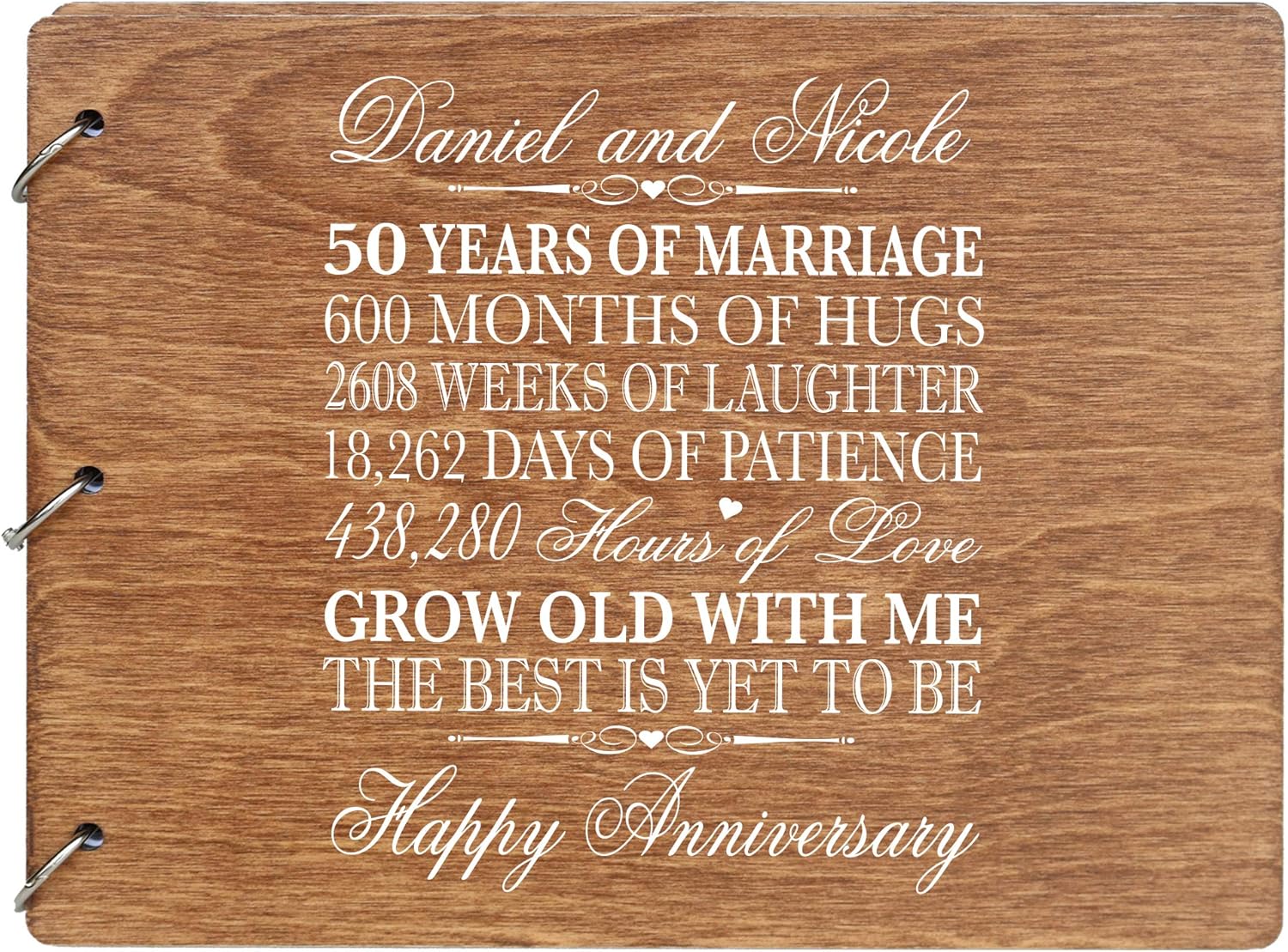 LifeSong Milestones Personalized 50th Wedding Anniversary Guest Book for Couple 50 Years of Marriage Celebration, Wooden Walnut Signature Registry Guest Book for Fiftieth Wedding (Walnut)