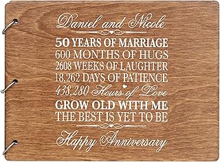 LifeSong Milestones Personalized 50th Wedding Anniversary Guest Book for Couple 50 Years of Marriage Celebration, Wooden Walnut Signature Registry Guest Book for Fiftieth Wedding (Walnut)