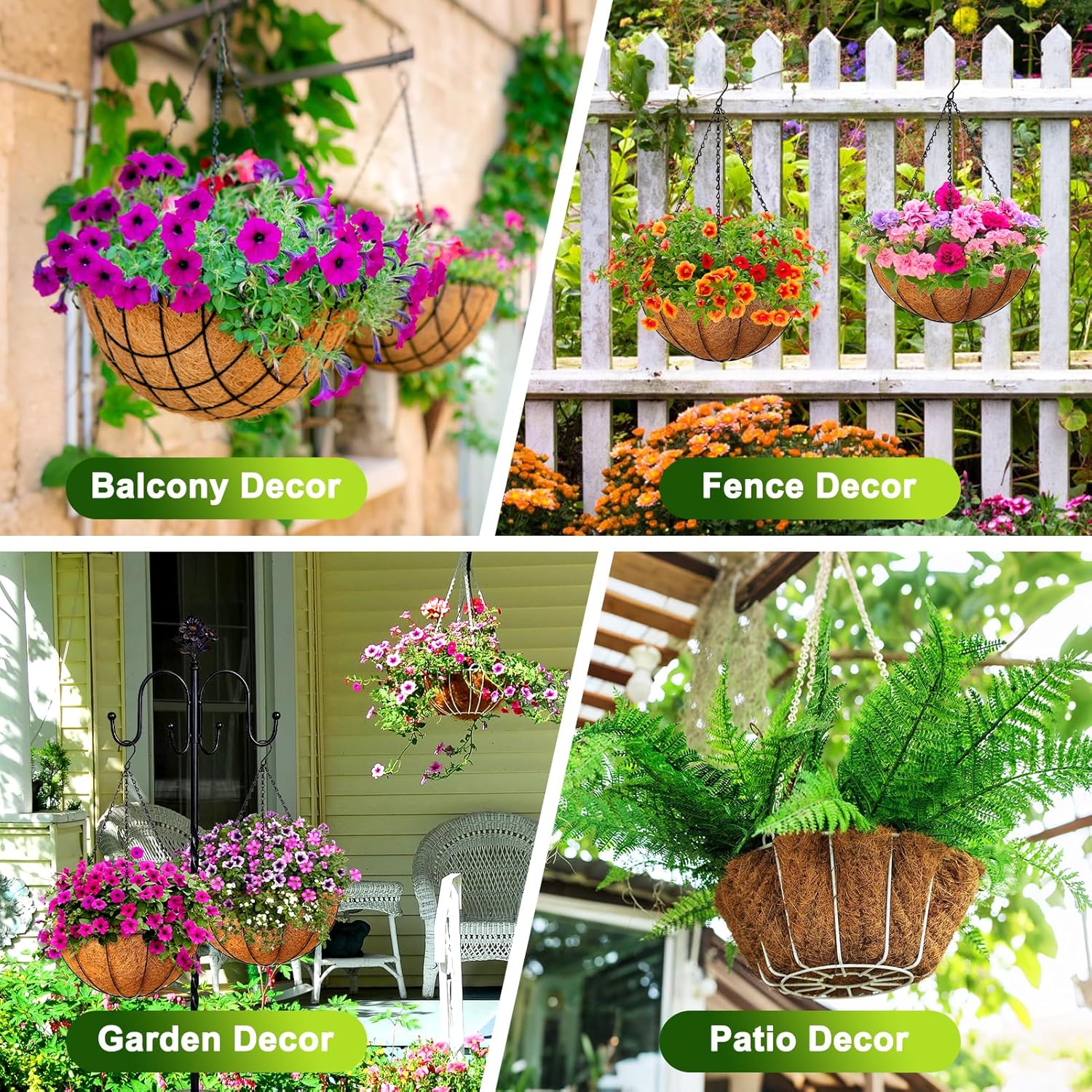 REMIAWY Hanging Baskets Coco Liners, 4 Pack 16 Inch Natural Coconut Fiber Liner Replacement for Planters, Round Hanging Basket Inserts for Flowers Vegetables Herbs, Garden Pots Indoor Outdoor