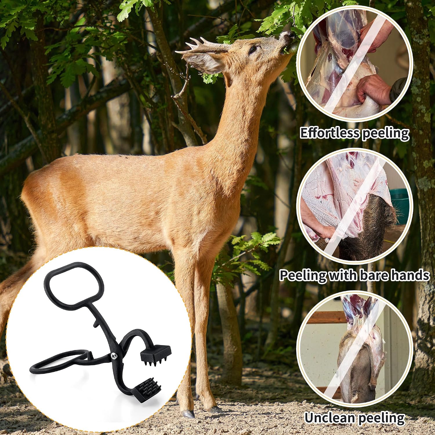 Skinning Claw Hide Puller Skinning Tool, Durable All Metal Versatile 10" Length Hunting Deer Skinning Claw, Efficient Butcher Hide Puller with Large Gripping Teeth & Scissor Like Action