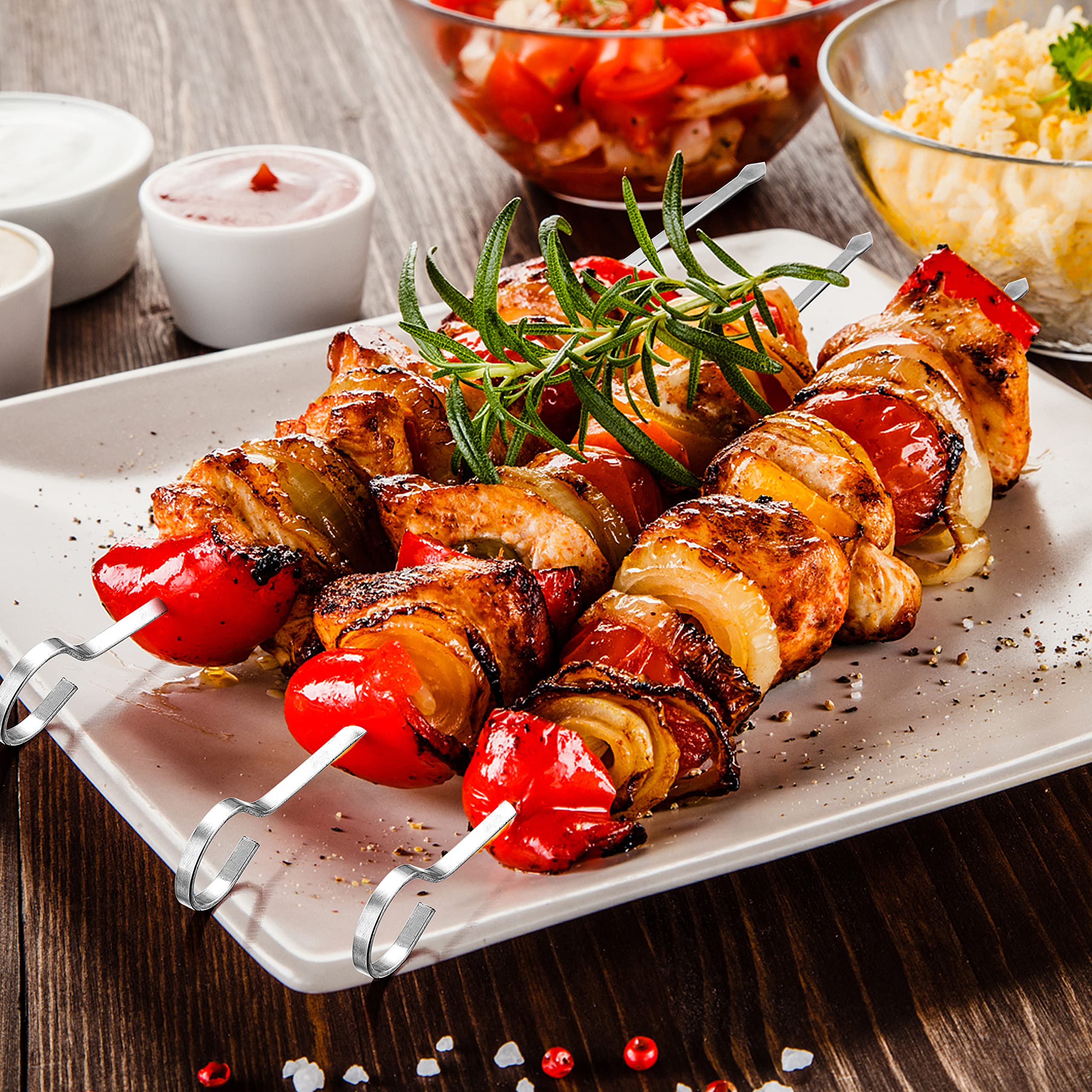 16,5 Tum/42 Cm Platta Kebabspett Grillspett I Rostfritt Stu00e5l Med Tru00e4handtag Platta BBQ-spett I