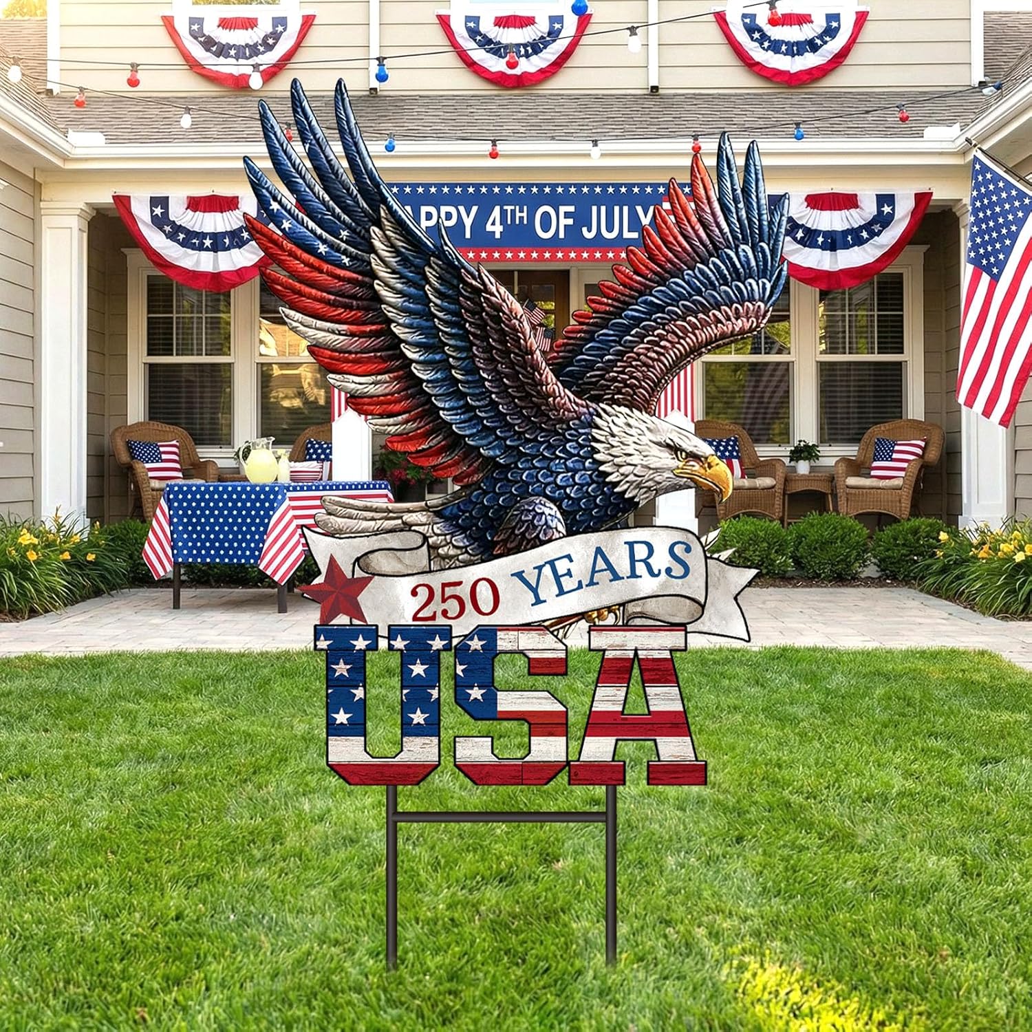 250 Anniversary Outdoor Decoration Metal 4th of July Freedom Yard Sign Stake 14.2 Inches 250th Anniversary Welcome Sign 250 Year Patriotic Decor for Home Garden Patio Lawn