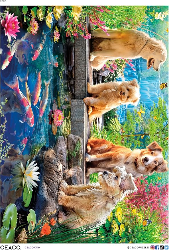 Puzzle Ceaco Doggies at the Koi Pond 500 piezas adultos miniatura 5