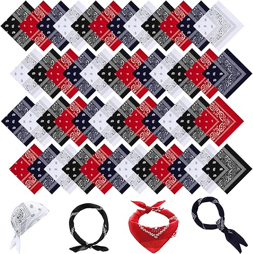 Zhanmai Paquete de 48 bandanas multiusos, pañuelos para mujeres, vaqueros, hombres, bandana de cachemira, 21 x 21 pulgadas