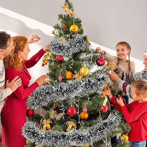 Miniatura 6 de Waydress Guirnalda de oropel de Navidad, guirnalda metálica brillante para árbol de Navidad, decoración de oropel colgante de Navidad, corona de