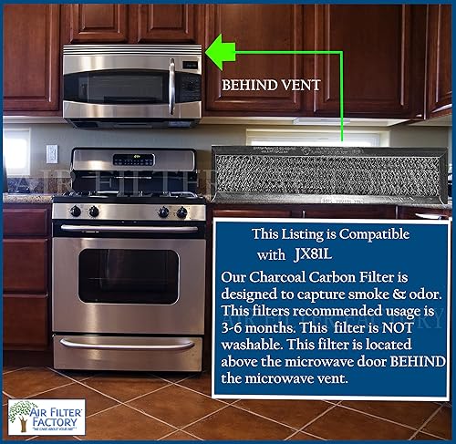 Miniatura 4 de Air Filter Factory Repuesto para horno de microondas JX81L GE de 2.4 x 10.28 x 0.38 pulgadas, filtro de ventilación de carbón de carbón, paquete de