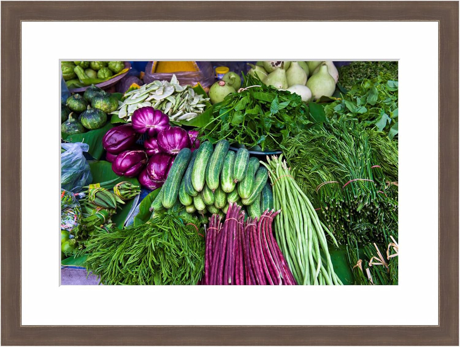 EFrame Fine Art | Vegetables and Herbs, Thailand Street Market Food Kitchen Art by Blaine Harrington 16" x 24" Photograph Print Framed Wall Art for Wall or Home Decor (Barnwood Brown Rustic Frame)