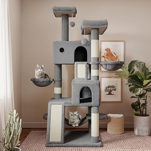Miniatura 2 de SHA CERLIN Torre de árbol para gatos de 65 pulgadas más grande para gatos de interior, centro de actividades de muebles de varios niveles con base
