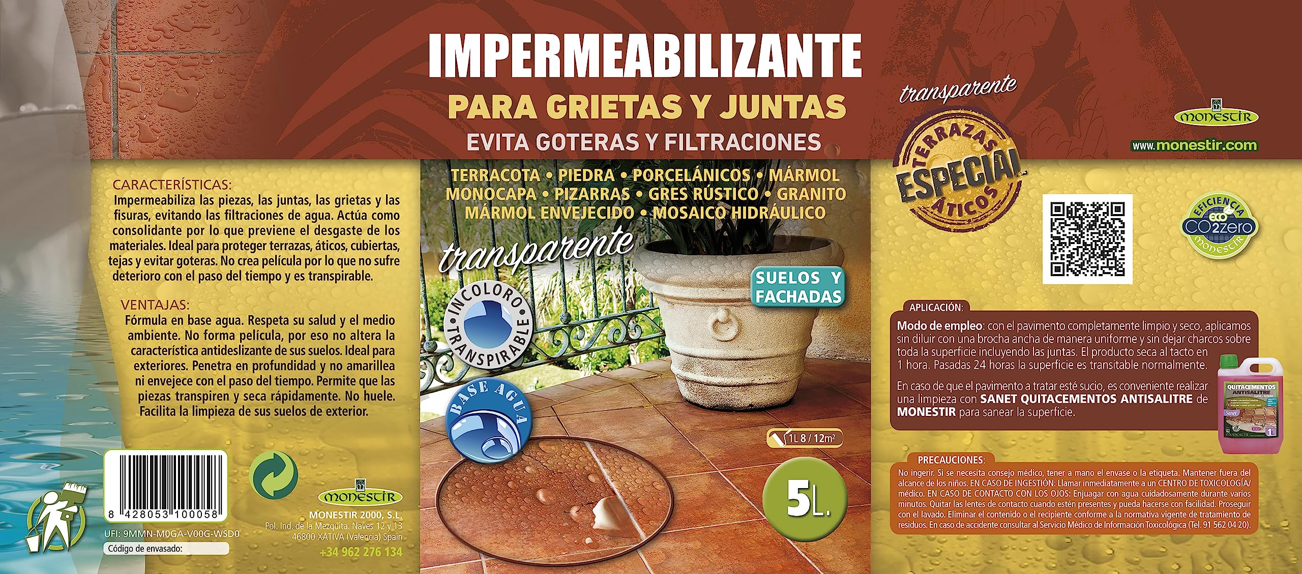 MONESTIR Impermeabilizante para Grietas y Juntas, 5 L