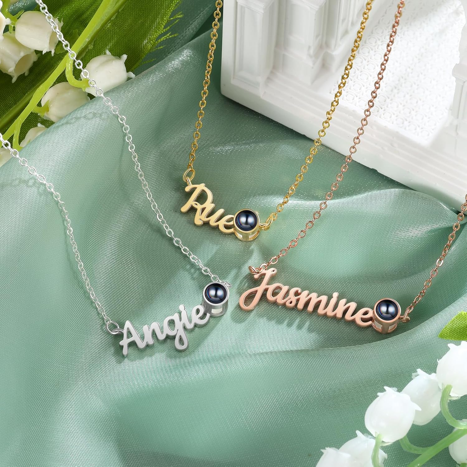 ROSI Custom Name Necklace Personalized Photo Projection Necklace with Picture Inside Personalized Memorial Gift for Women