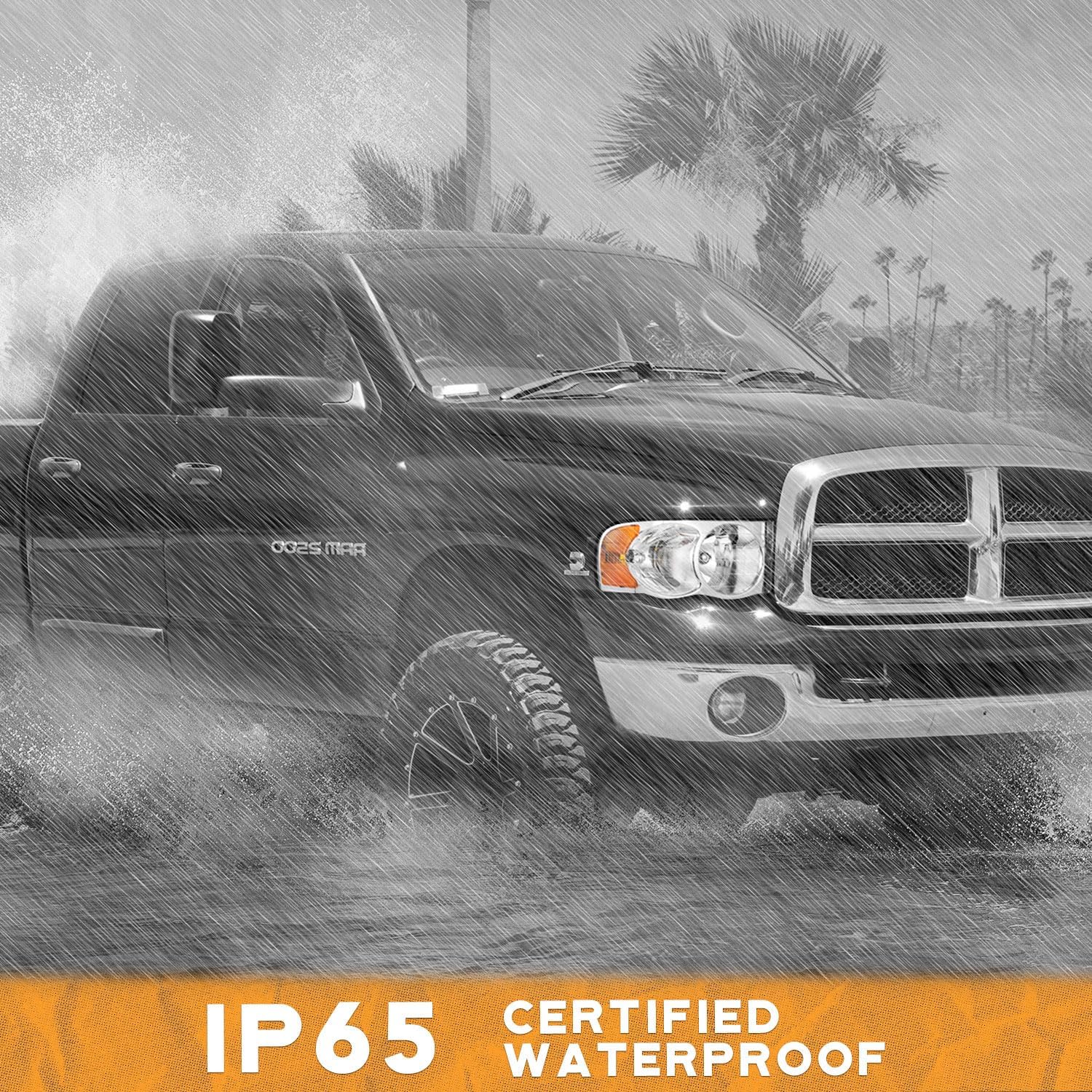 WEELMOTO Headlight for 02-05 Dodge Ram 1500 Pickup Headlamp for 03-05 Dodge Ram 2500/3500 Pickup Pair Chrome Housing Amber Reflector Left+Right Side