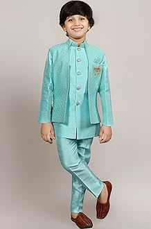AHHAAAA Kids Ethnic Silk Indian Bollywood Style Print Indo-Western Sherwani Set For Boys 521MF