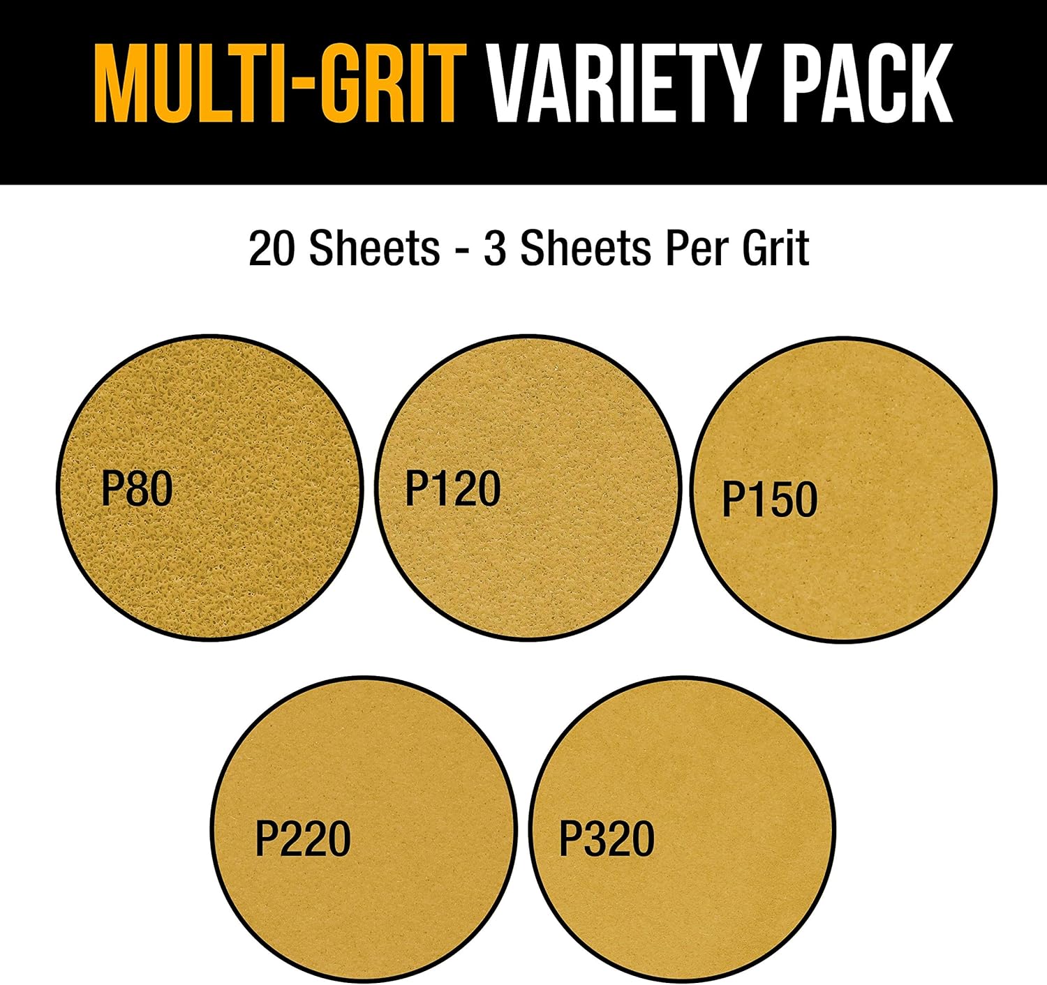 Onе-Dау Sаlе: Uр tо 70% оƒƒ Dura-Gold Premium 1/2 Sheet Size Gold Sandpaper with Hook & Loop Backing, 3 Each 80, 120, 150, 220, 320 Grit Sanding Sheets, 15 Total - Wood Woodworking Automotive, Finishing Sander Hand Sanding Block