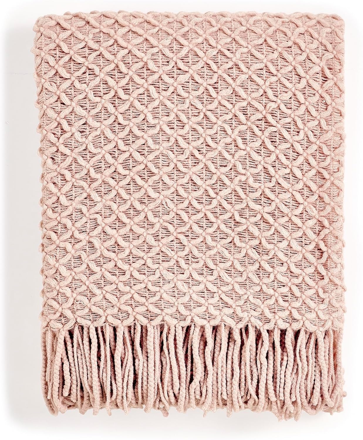 CREVENT Farmhouse Boho Knitted Throw Blanket for Couch Sofa Chair Bed Home Decoration, Soft Warm Cozy Light Weight for Spring Summer Fall (50''X60'' Blush Pink)