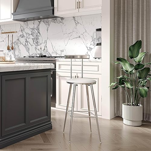 Miniatura 4 de Taburetes de bar, juego de 2 taburetes de cocina altos, sillas de bar con respaldo y reposapiés, taburetes industriales con asiento suave de PU,