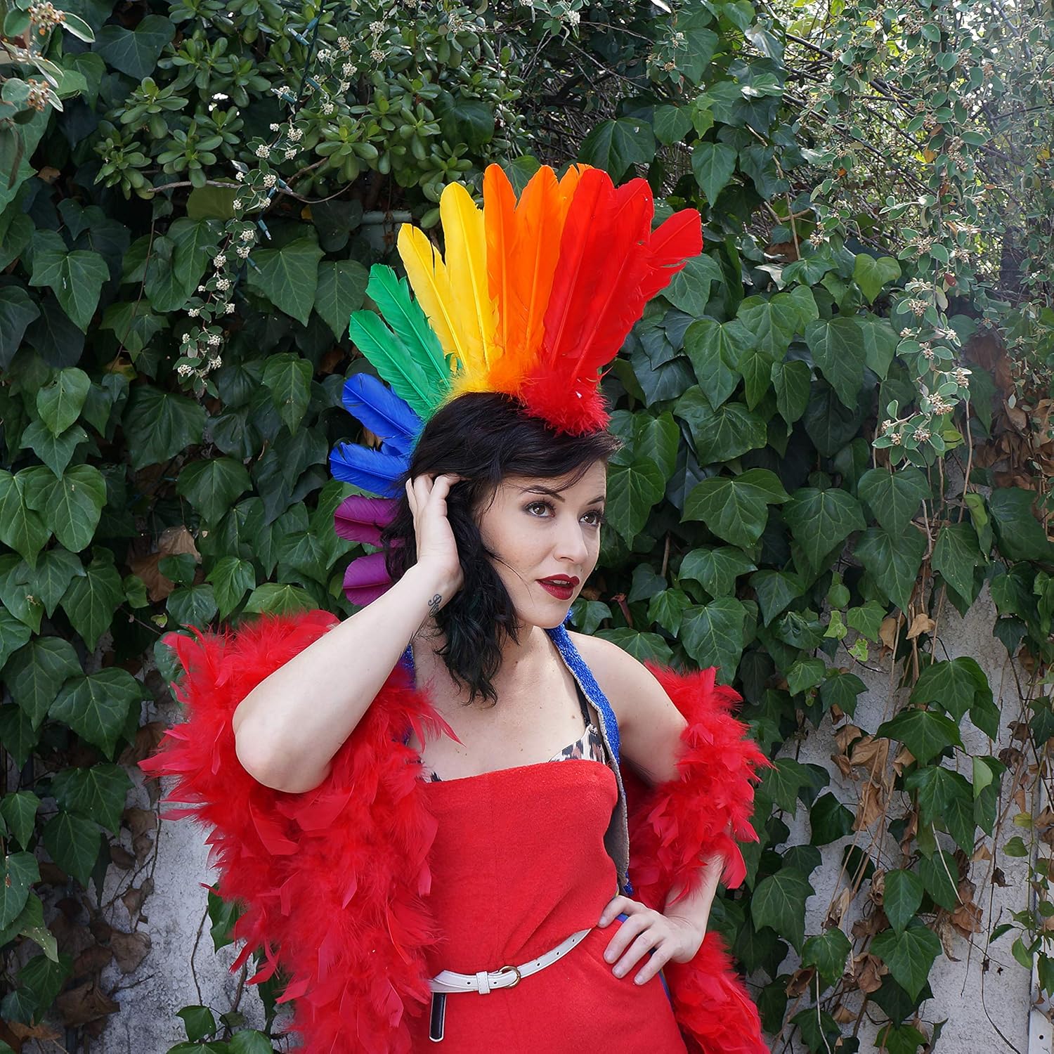 ZUCKER Natural Feather Headdress Costume Mohawk - Halloween Cosplay Party Hair Accessories - Quills