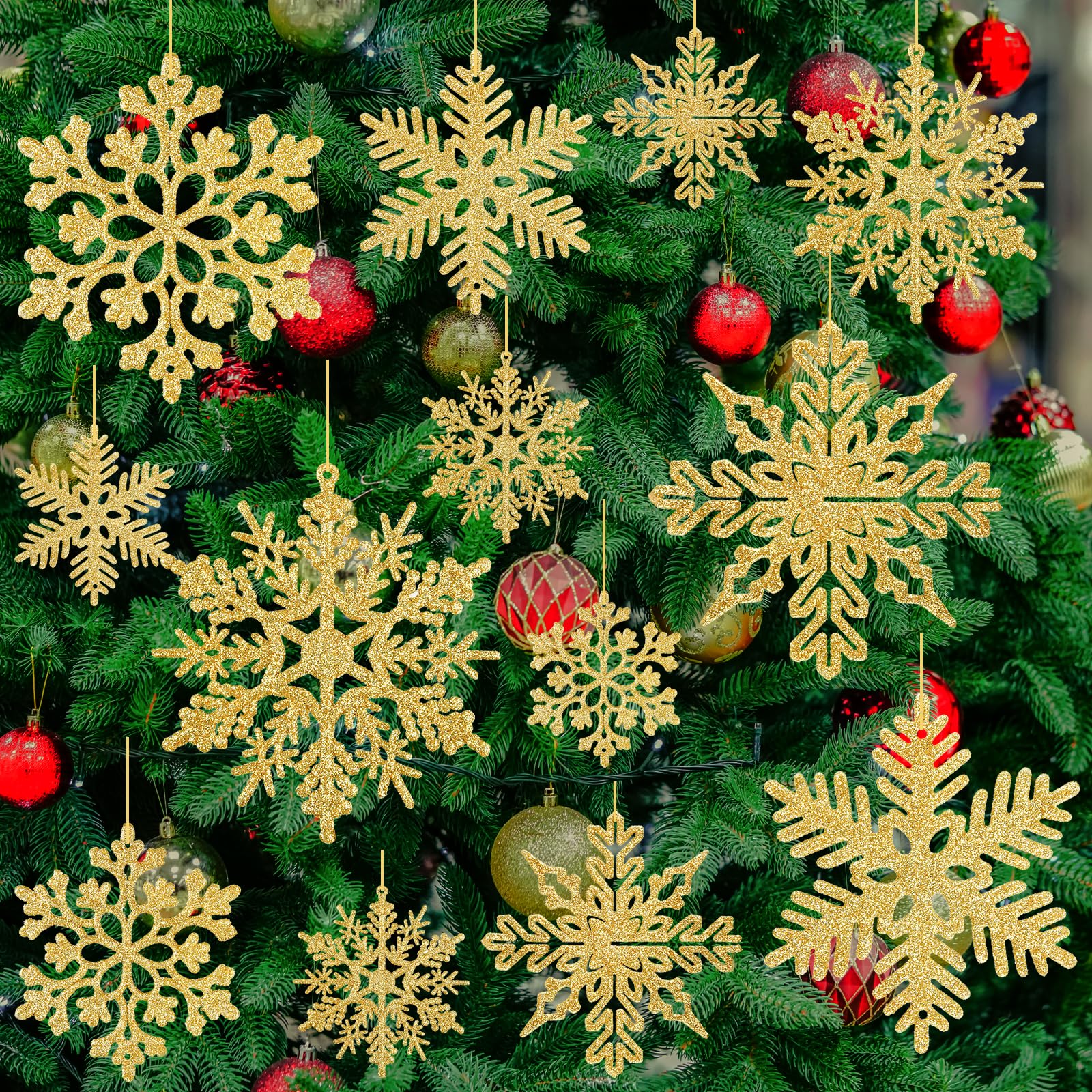 BOUBONI 48 Pcs Snowflakes Christmas Decorations Snowflake Ornaments for Christmas Decorations Indoor Winter Wonderland（Gold）