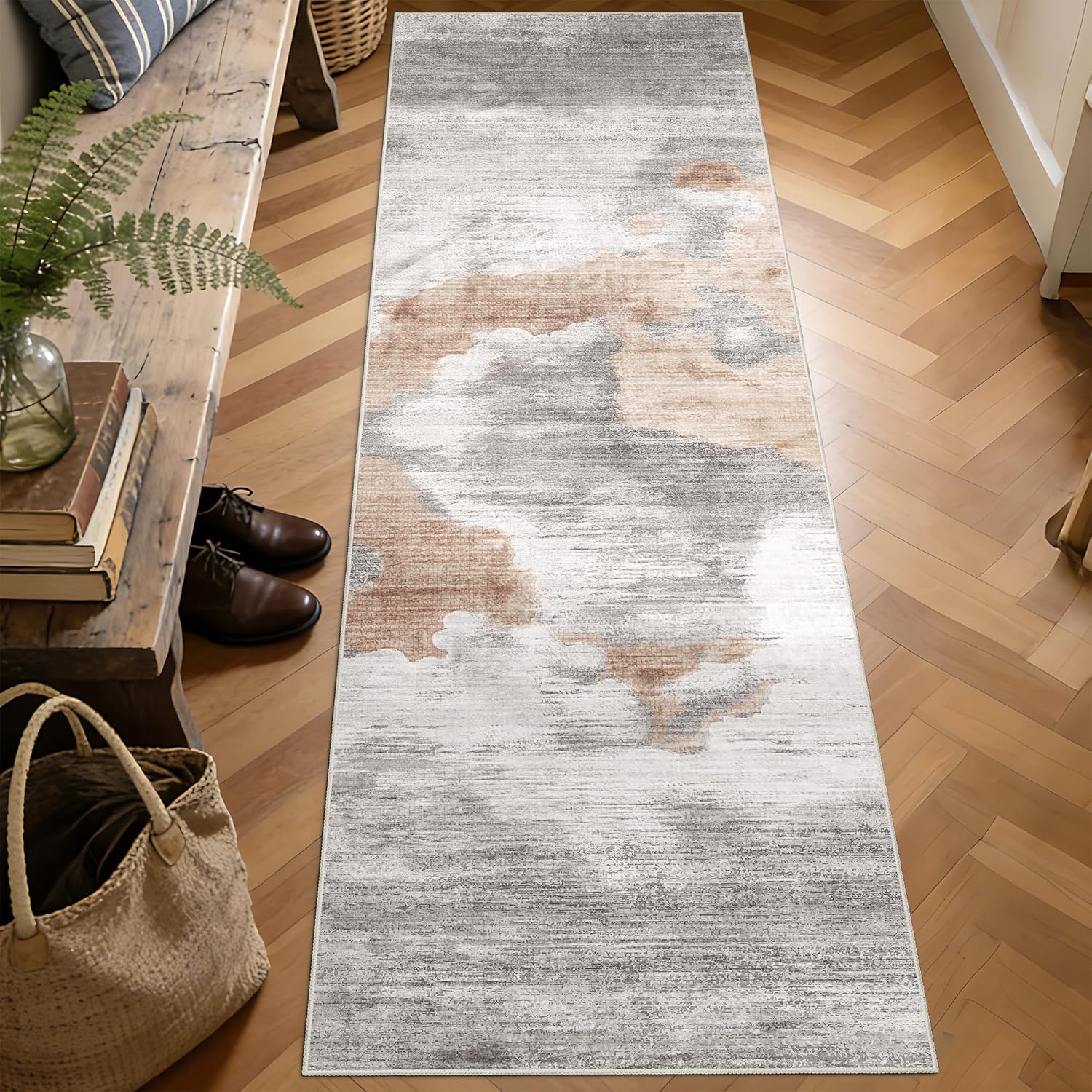 Grey Modern Runner Rug 2x6 Washable Rug Runners for Hallway Kitchen,Long Marble Rugs for Bedroom Entryway Bathroom,Non Slip Abstract Floor Carpet