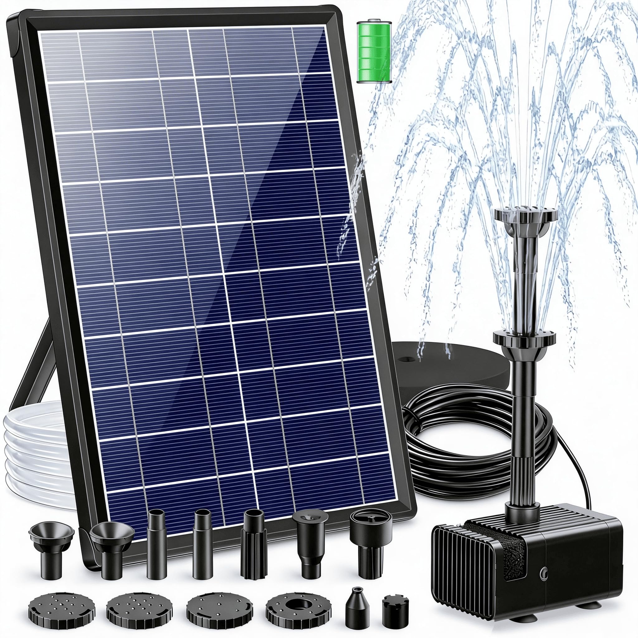 Billing Solar Springbrunnen für außen mit 3600mAh Akku, 7,5 W Solarbrunnen für Draussen, 10 Düse Schwimmende Teichpumpe Solar mit Filter für Gartenteich Wasserspiel Vogelbad Koiteich Biotopteich
