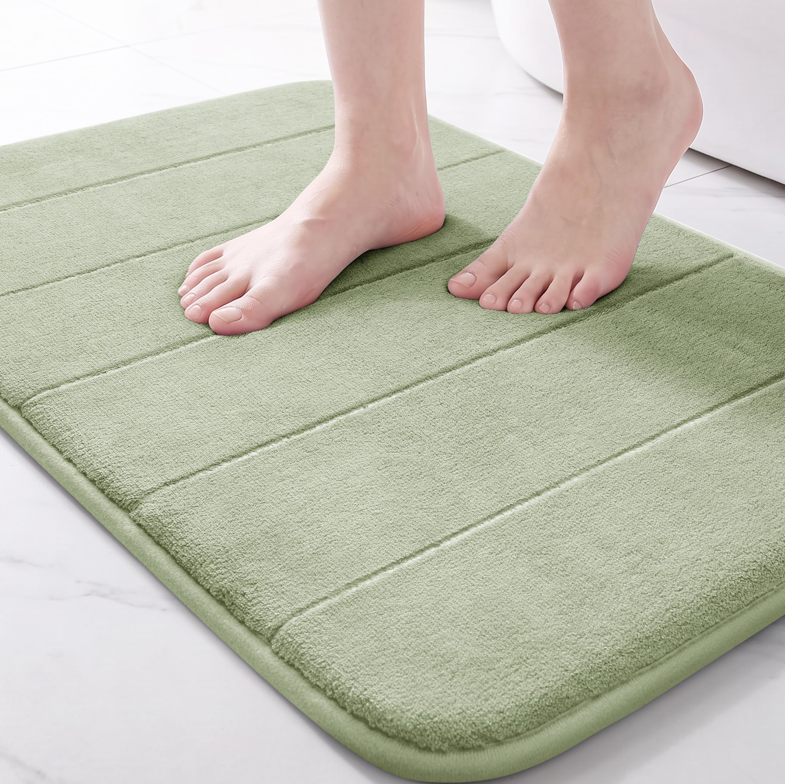 Yimobra Memory Foam Bath Mat, Super Soft Absorbent Bathroom Rug Non Slip, Quick Dry, Machine Washable Floor Carpet for Tub Shower, Home Decor Accessories, 24x17, Sage Green