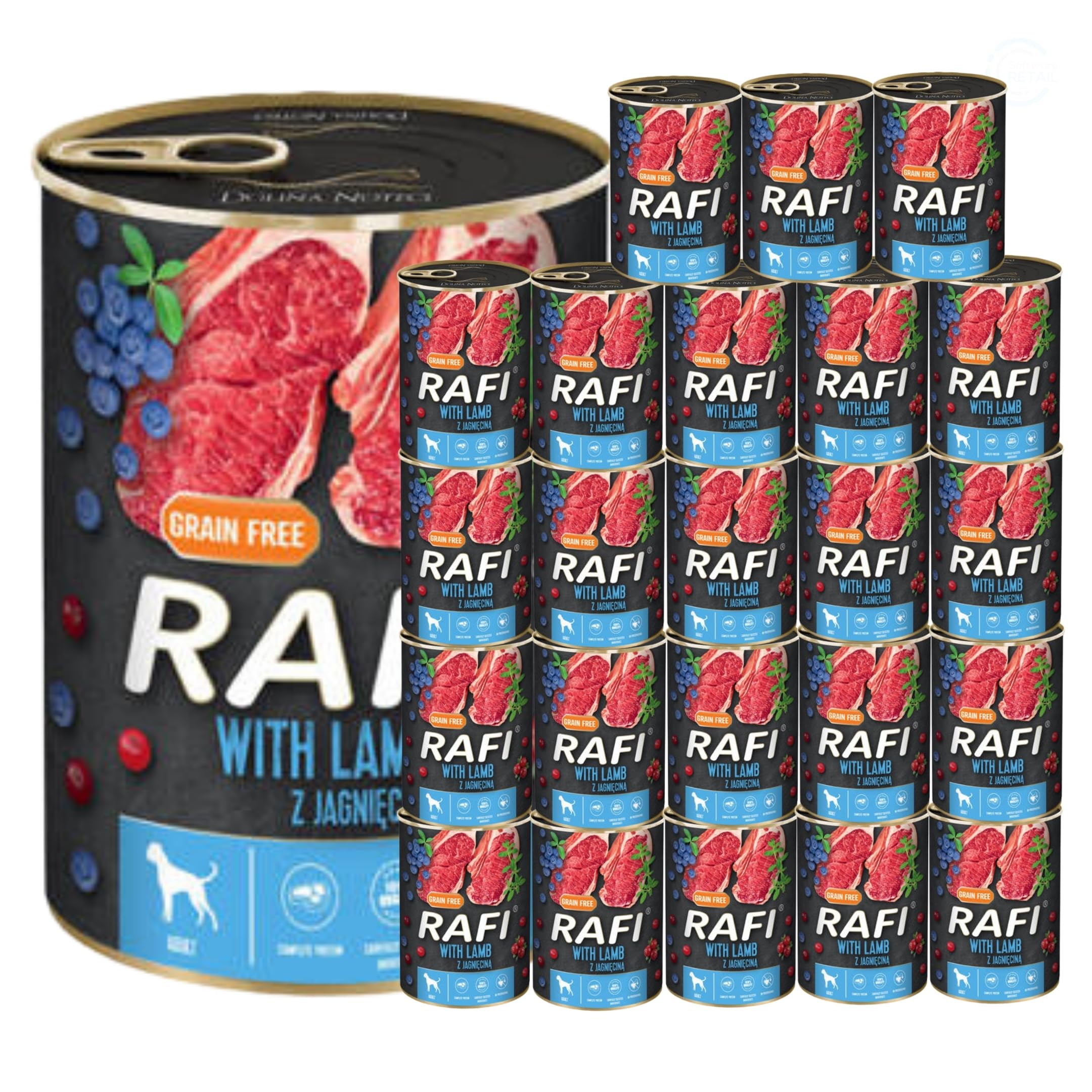 Rafi Complete Wet Dog Food: Meat & Natural Ingredients, Grain-Free, Immune-Boosting Superfoods in Every Flavour! Healthy & Tasty Nutrition for All Breeds! (Lamb, 24x400g)