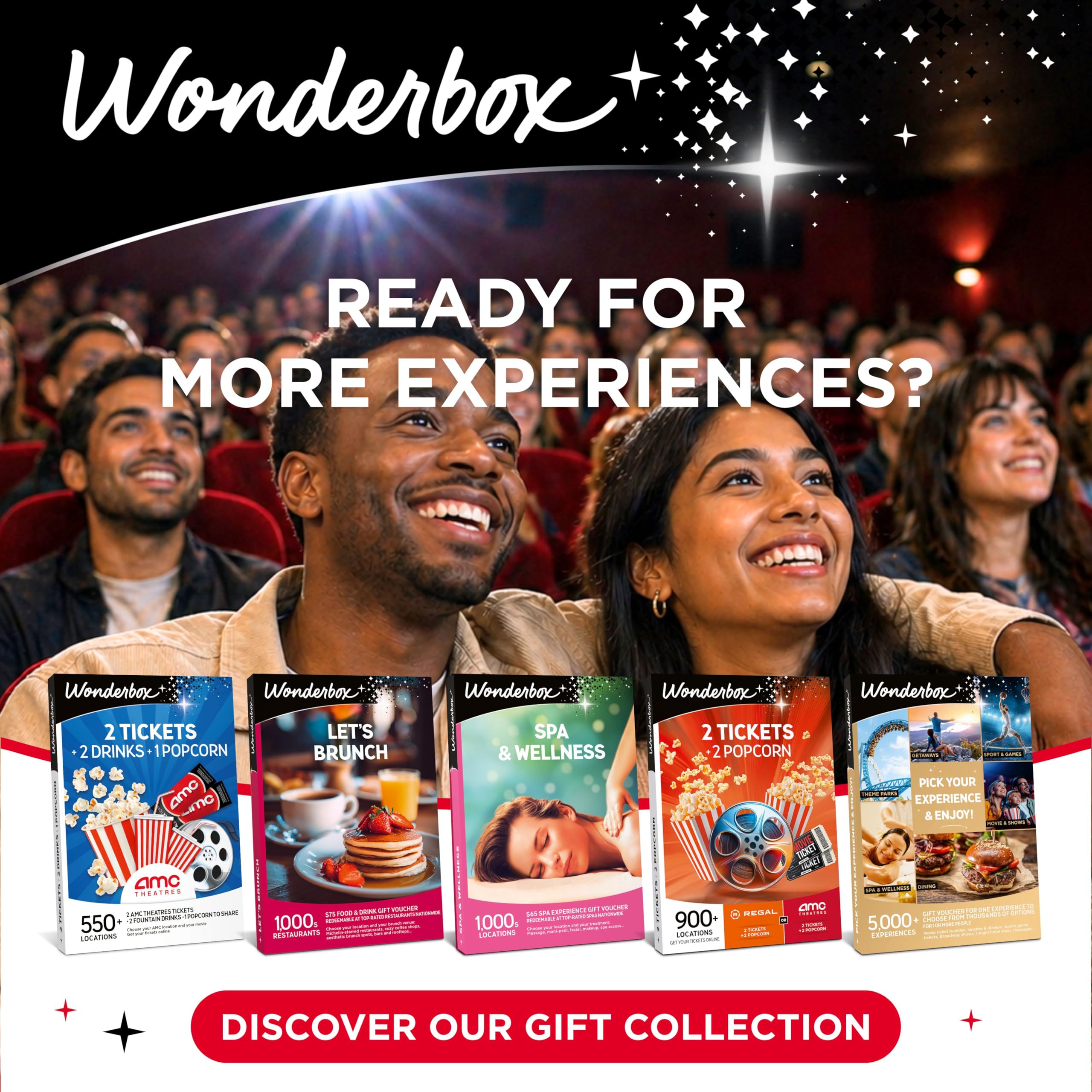 Wonderbox REGAL Movie Bundle - 2 Premiere Movie Tickets + 2 Snackpacks - Originelle Geschenkidee - Erlebnisgeschenk - 425 Standorte in den USA