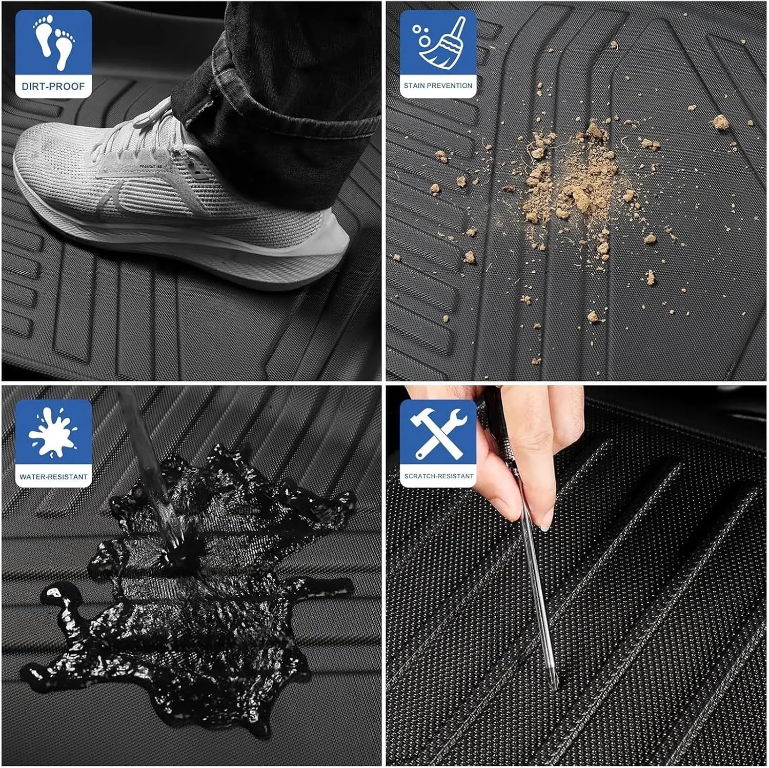 Floor Mats Cargo Liner Compatible with 2017-2023 Acadia 6-Seat All Weather TPE Liners Trunk Mat Car Accessories Interior Black(Full Set Floor Mats)