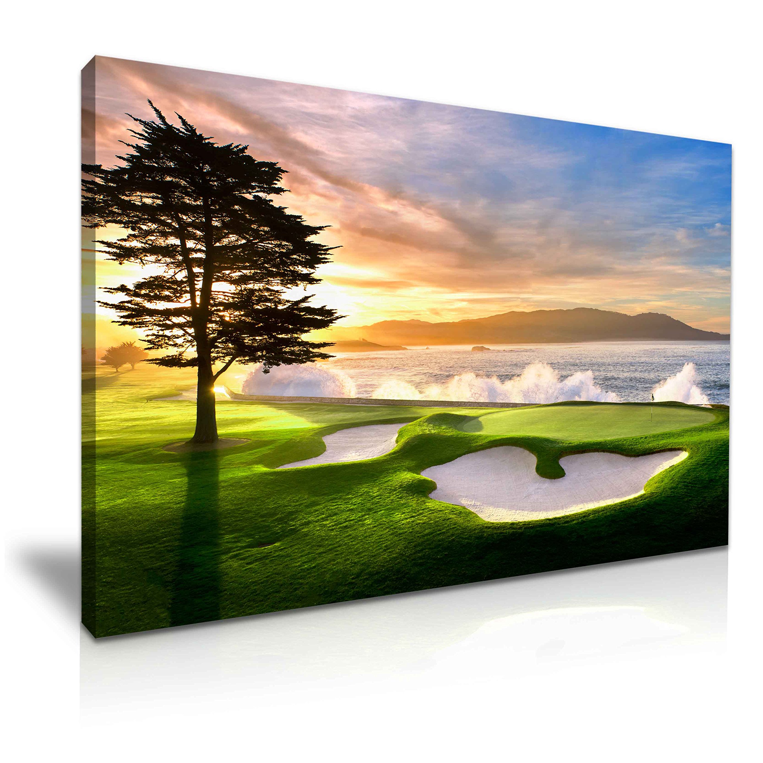 Yes Art Green Beautiful Pebble Beach Golf Course View Canvas Wall Art Picture Print 76X50cm
