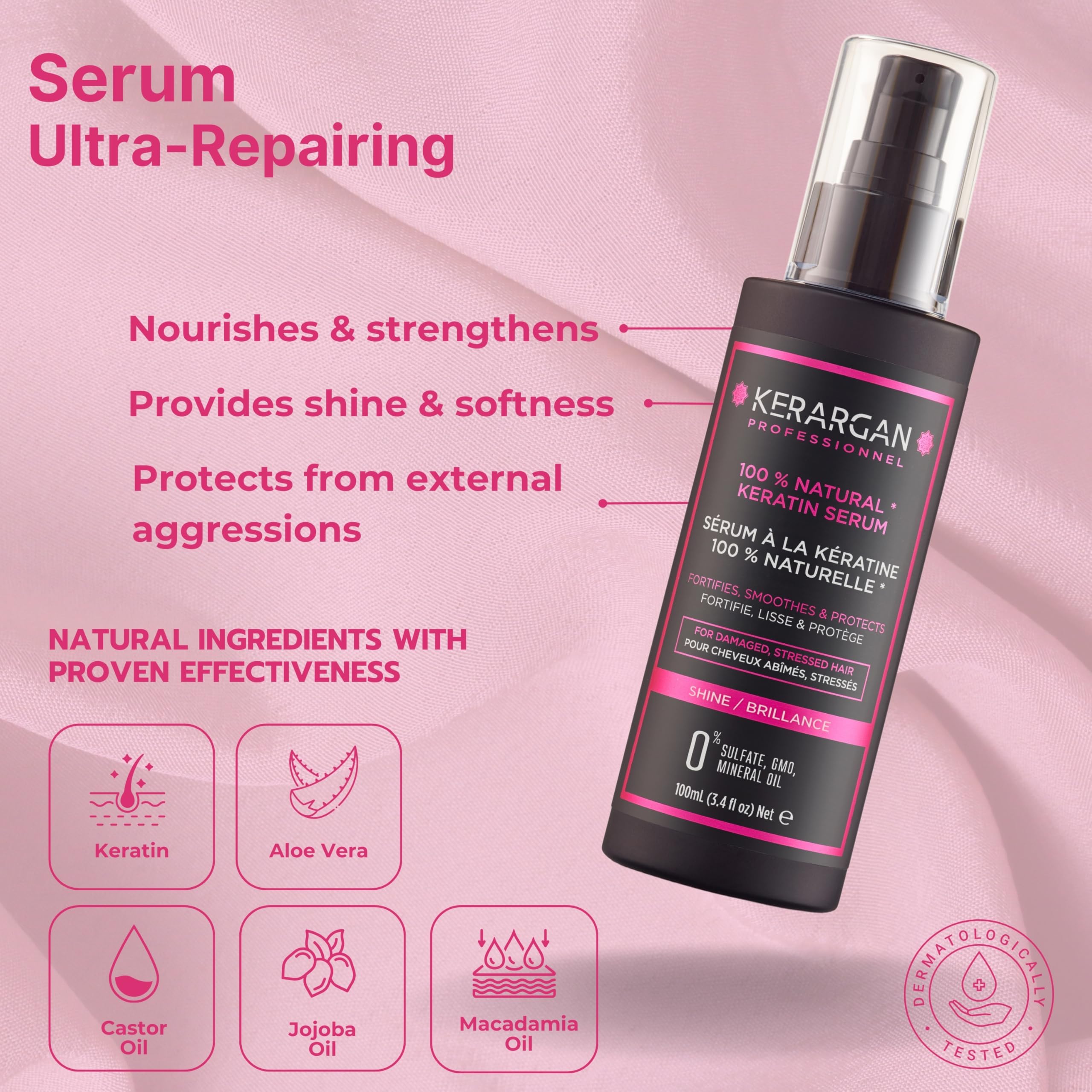 Kerargan, Ultra Repairing Shampoo and Serum Duo with Keratin for Damaged and Stressed Hair, Strengthens, Smooths - Image 4