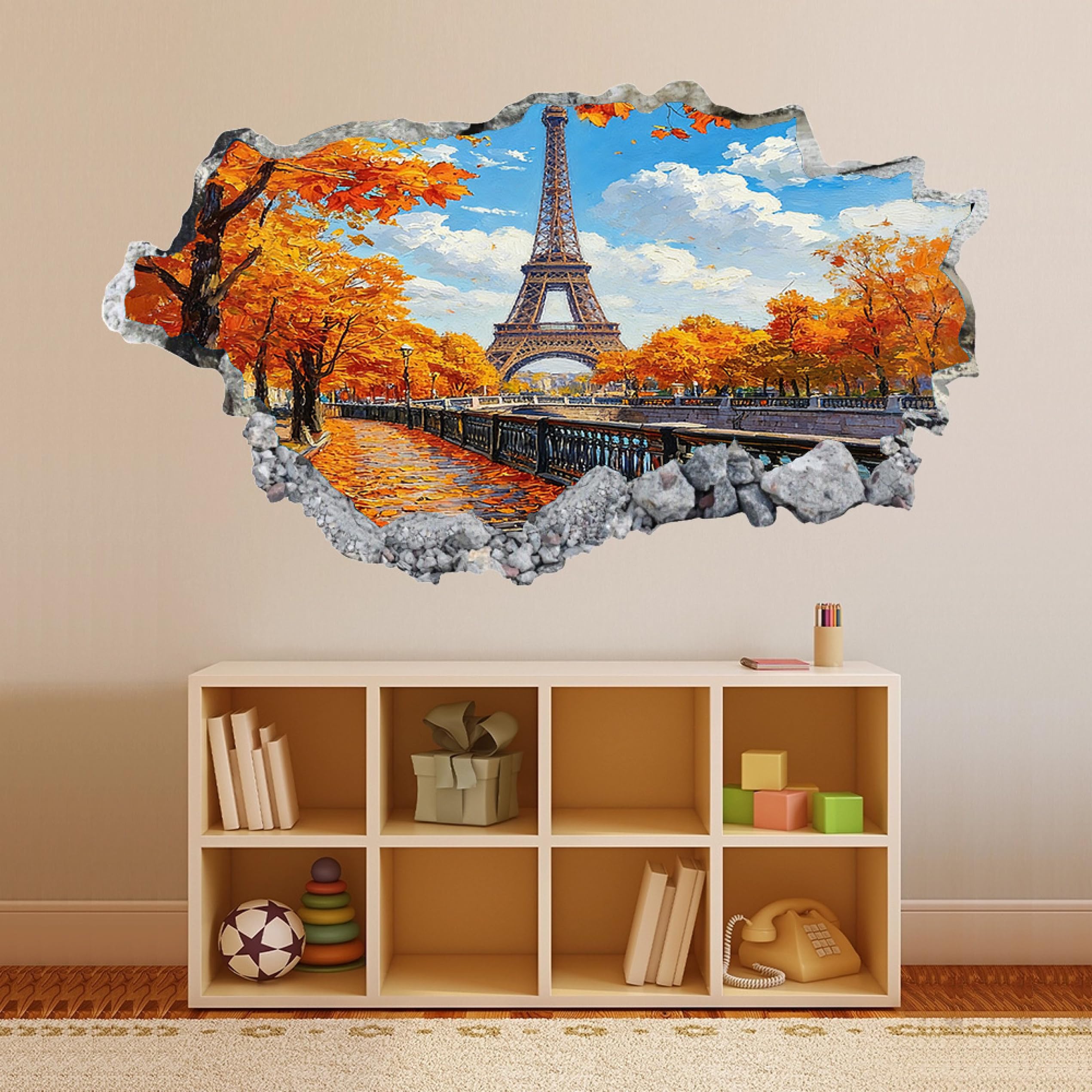 Wandtattoo 3D Wandaufkleber Turmbaum-Herbstlandschaft Wandsticker Wanddeko Wandbilder für Wohnzimmer Schlafzimmer Badezimmer Flur Küche Möbel Aufkleber 58x101cm