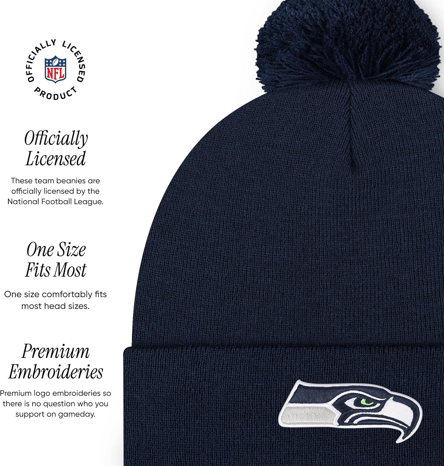 FOCO NFL Unisex-Adult NFL Team Logo Basic Pom Beanie Hat - Image 4