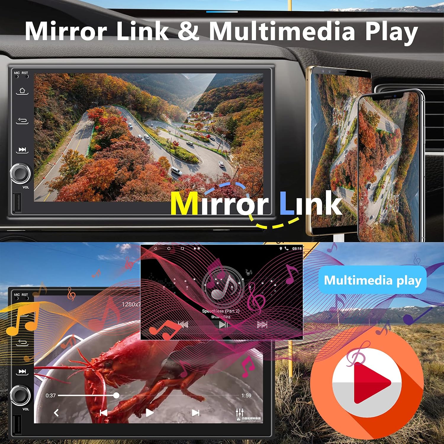 Best Deal Android Double Din Car Stereo with Bluetooth, Rimoody 2 Din 7 Inch Touchscreen Car Radio with GPS Navigation FM Radio WiFi Mirror Link Split Screen USB, with Backup Camera