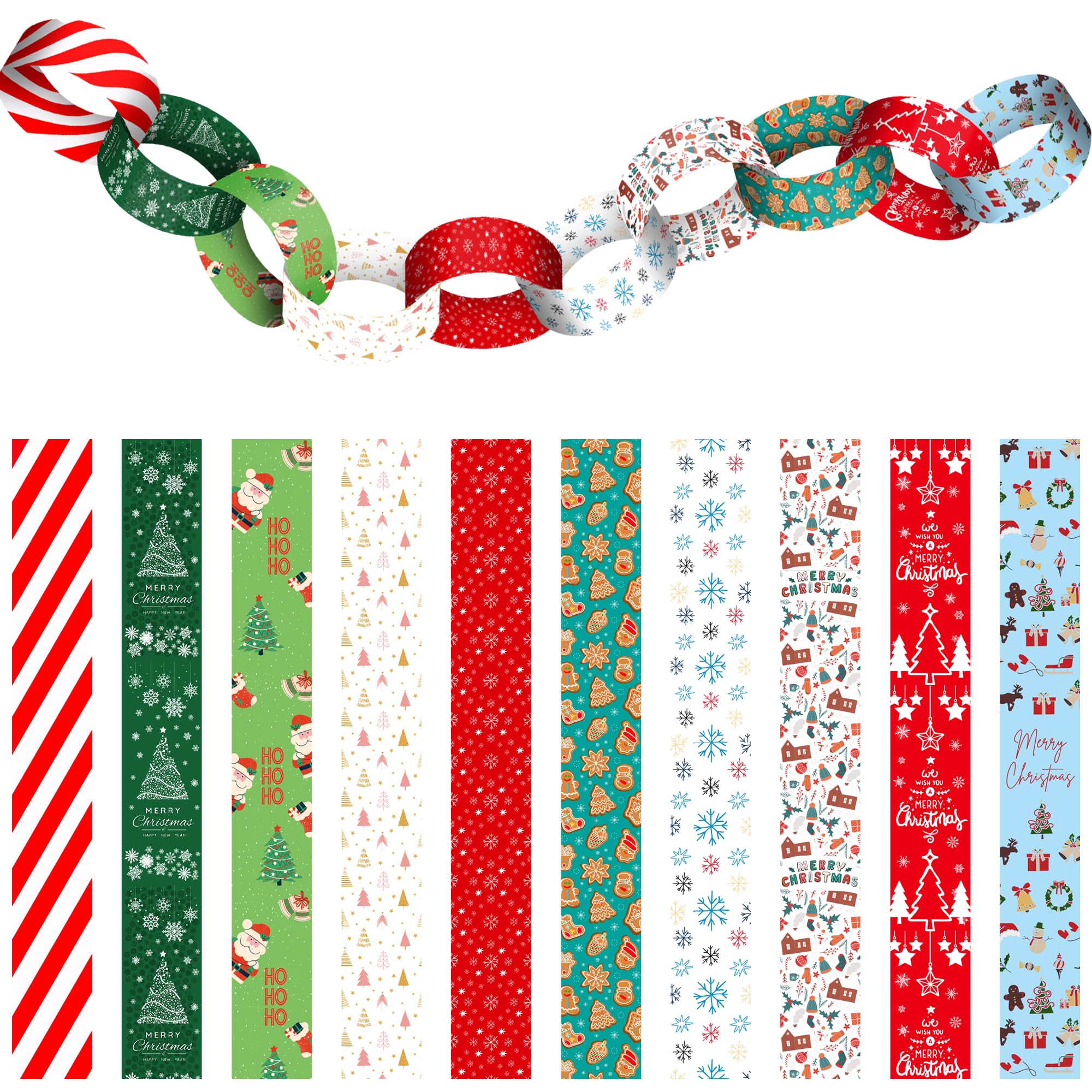 Merry Christmas Paper Chains 400 Links Festive Paper Craft Supplies for Christmas and Festive Party Decorations - Paper Christmas Decorations & Christmas Crafts for Kids Paper Chain Kit