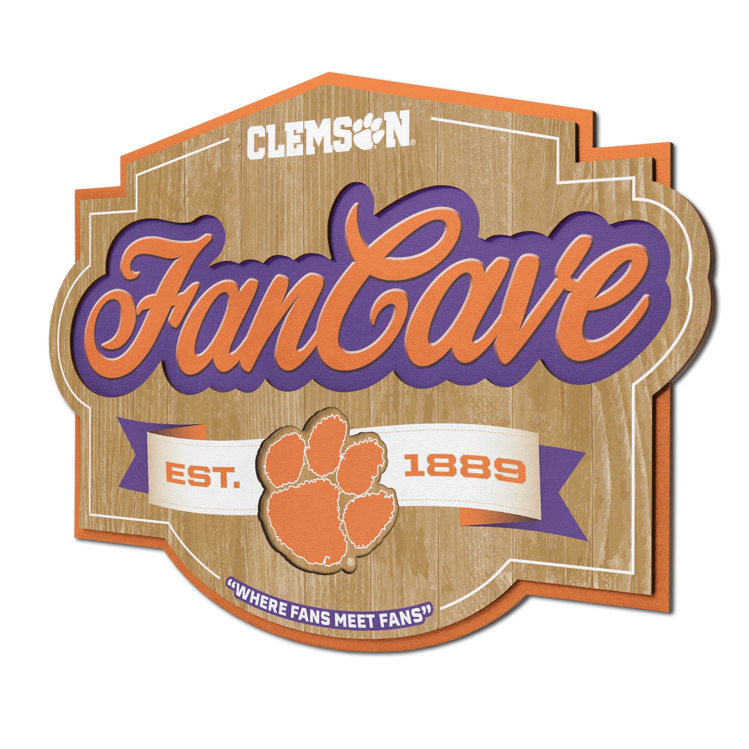 Youthefan Team Colors Ncaa Clemson Tigers Fan Cave Sign
